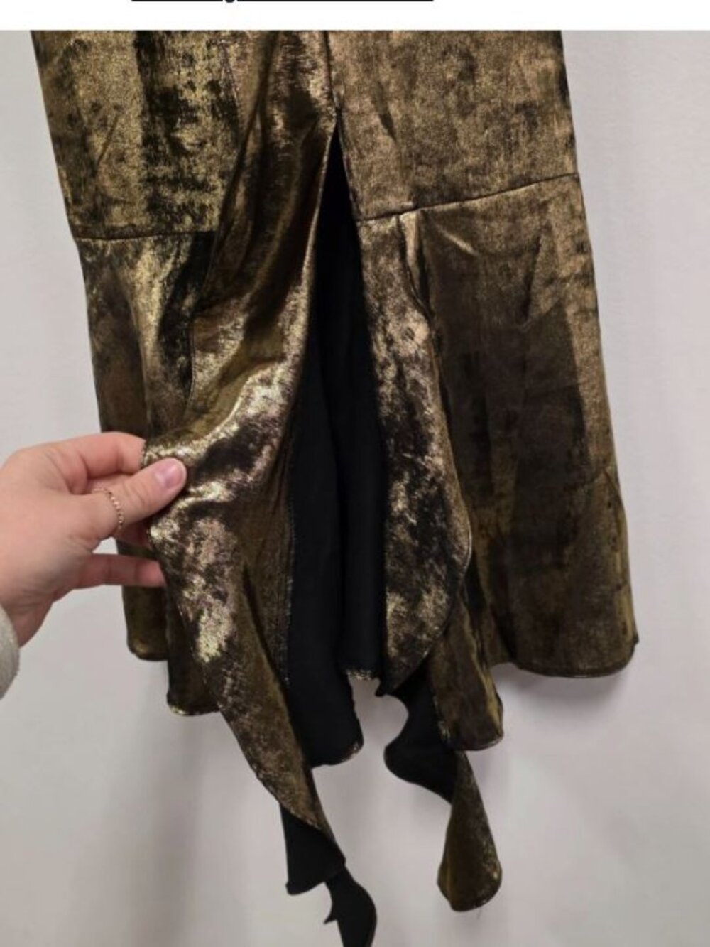 Vintage Y2K Asymmetrical Maxi Slip Dress Small 4 Metallic Gold Ruffle Cocktail - Picture 5 of 9